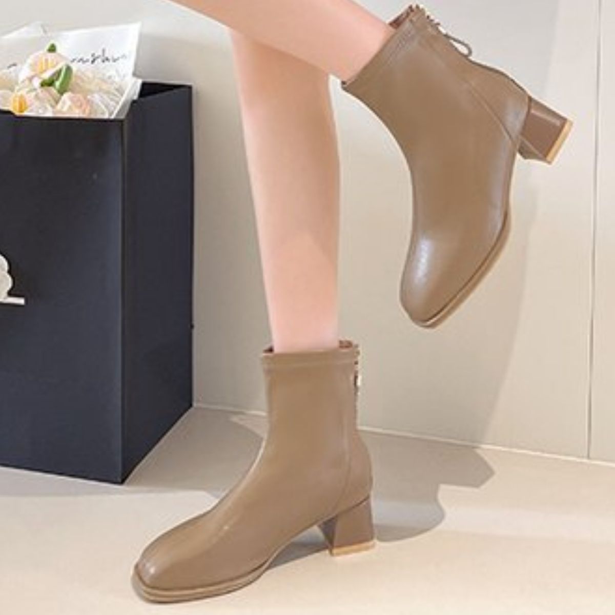 Square Toe Block Heels Boots