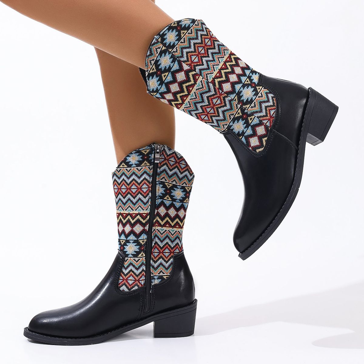 Point Toe Block Heels Boots