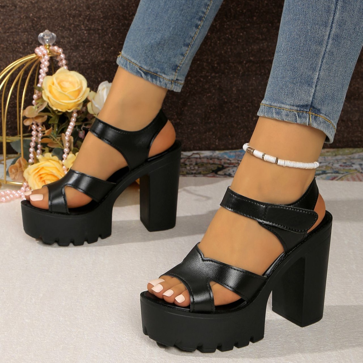 Open Toe Block Heel Sandals