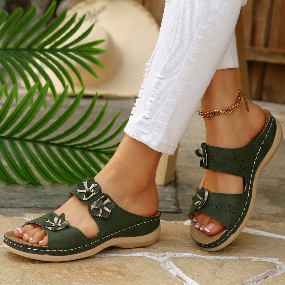 Floral Embellished Open Toe Sandals
