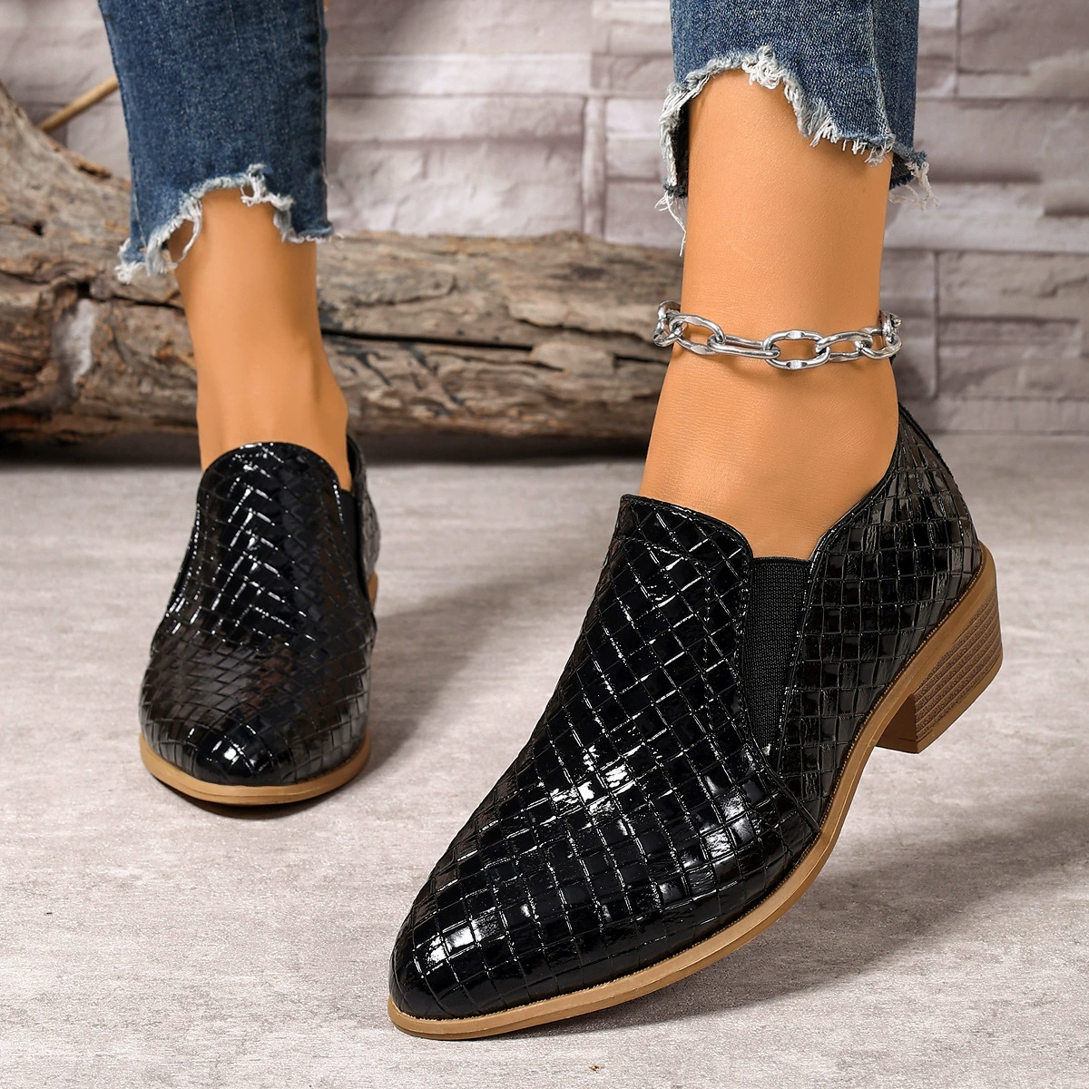 Point Toe Block Heels Ankle Boots
