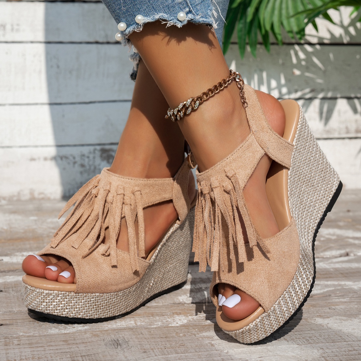 Fringe Platform Wedge Sandals