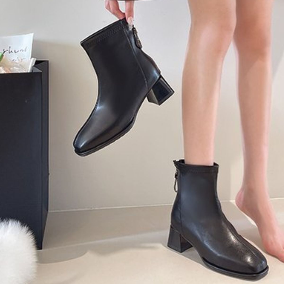 Square Toe Block Heels Boots