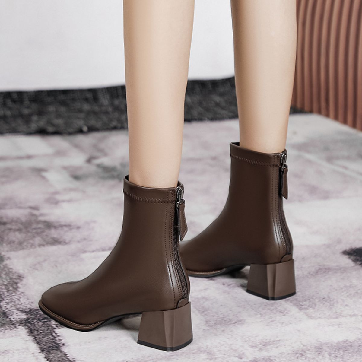 Round Toe Block Heels Boots