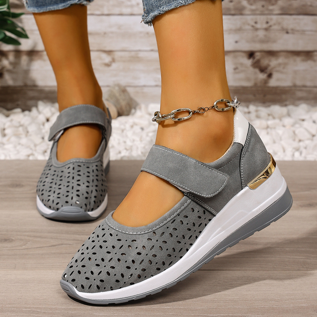 Breathable Cutout Wedge Loafers