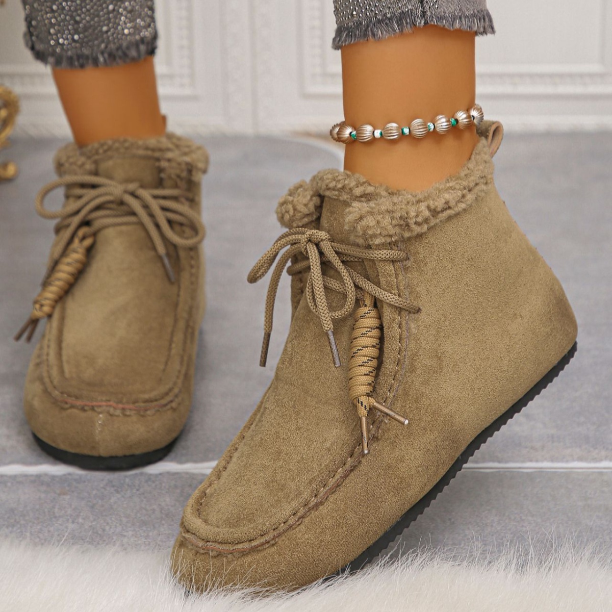 Lace Up Flats Ankle Boots