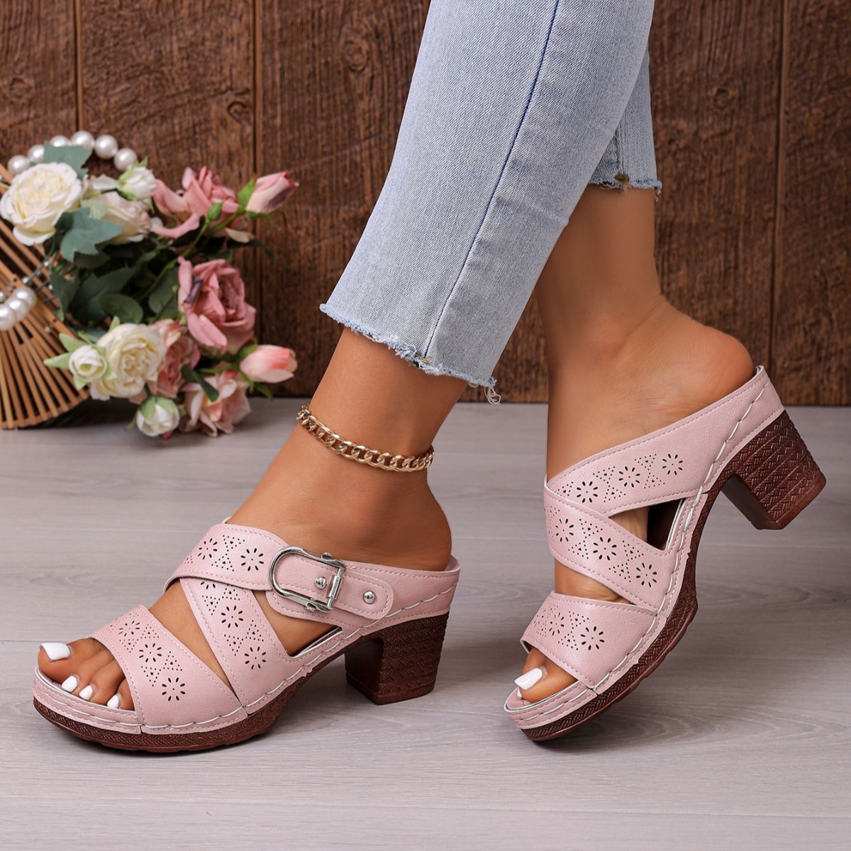Open Toe Block Heels Sandals