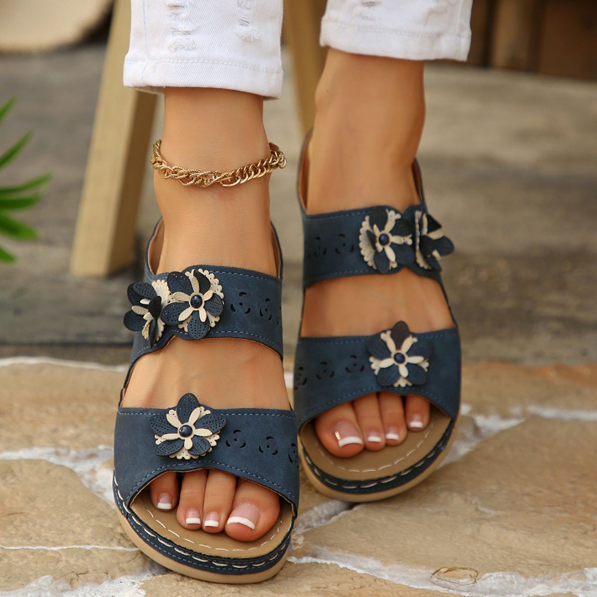 Floral Embellished Open Toe Sandals