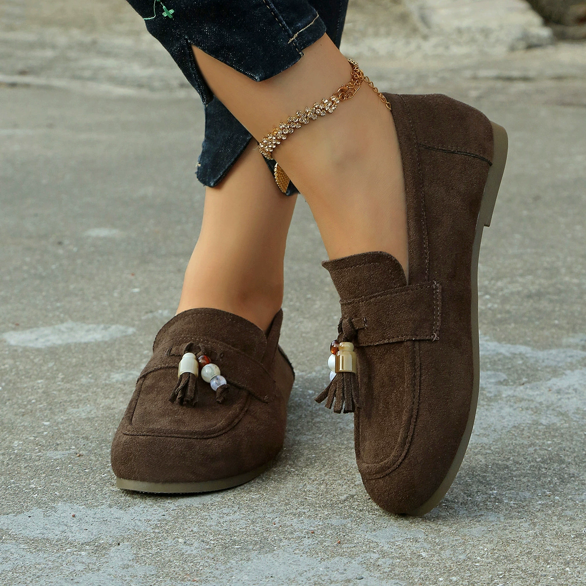 Tassel Round Toe Slip-Ons