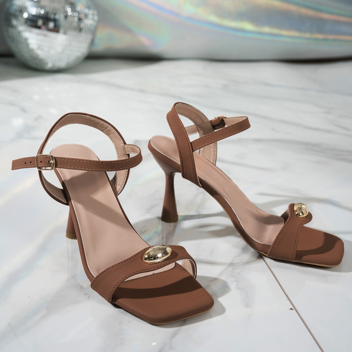 Open Toe Flare Heels Sandals