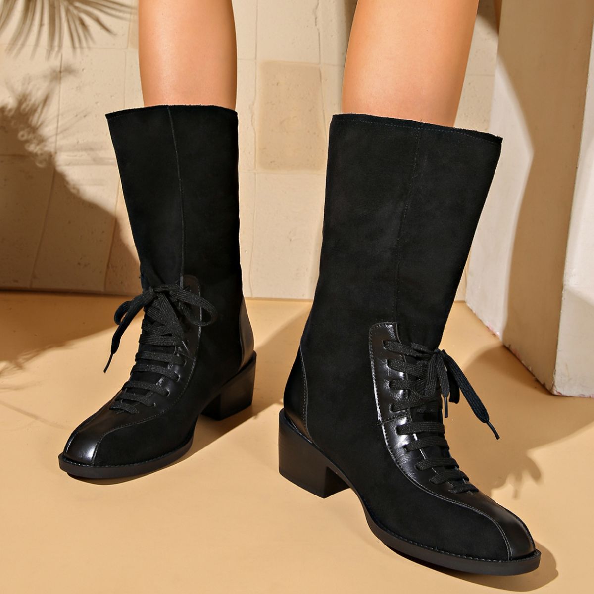 Mid-Calf Block Heel Boots