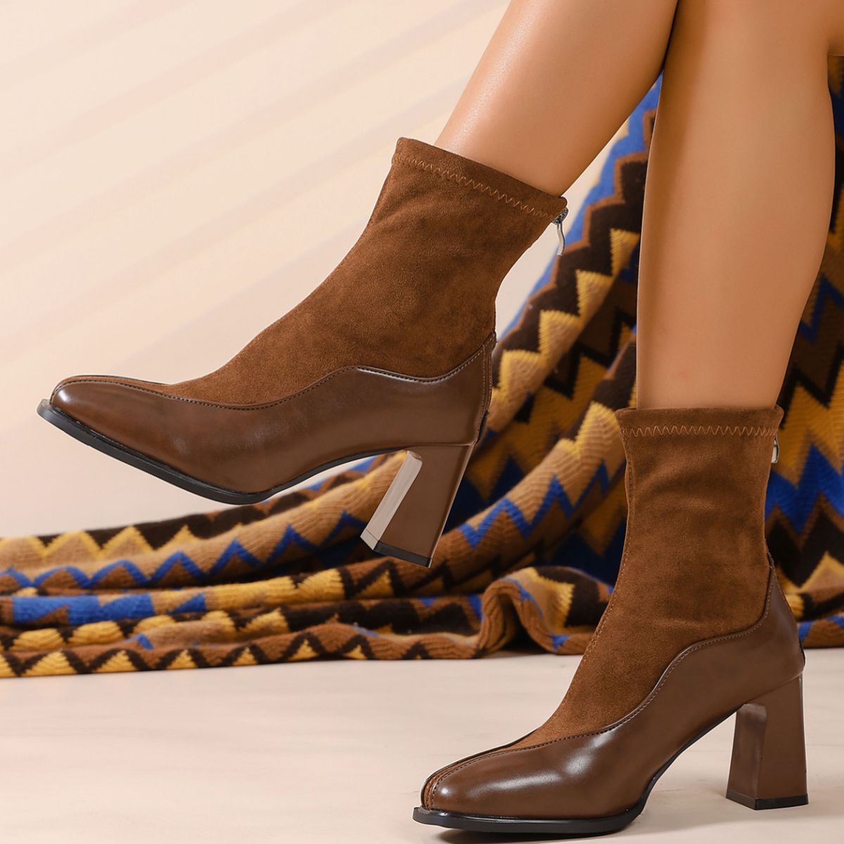 Square Neck Block Heel Boots