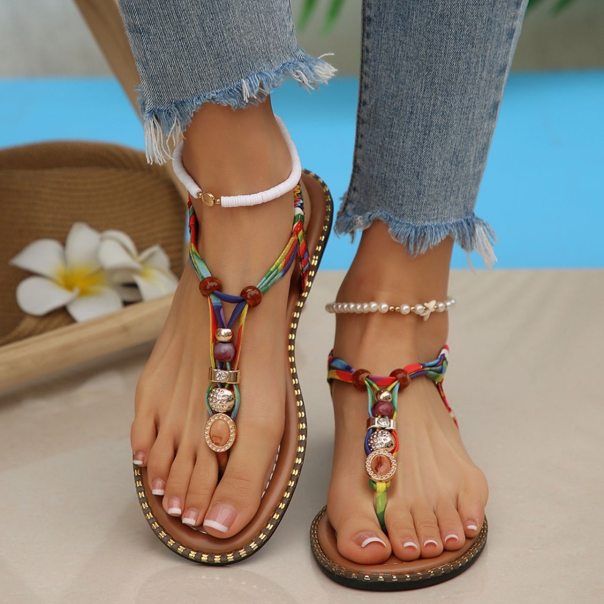Toe Post Sandals with Ankle Strap
