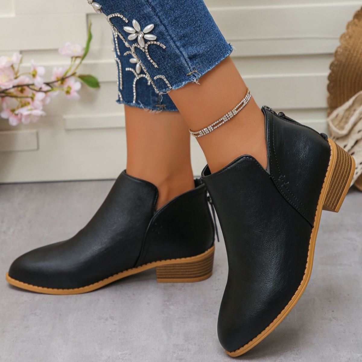 Point Toe Block Heels Boots