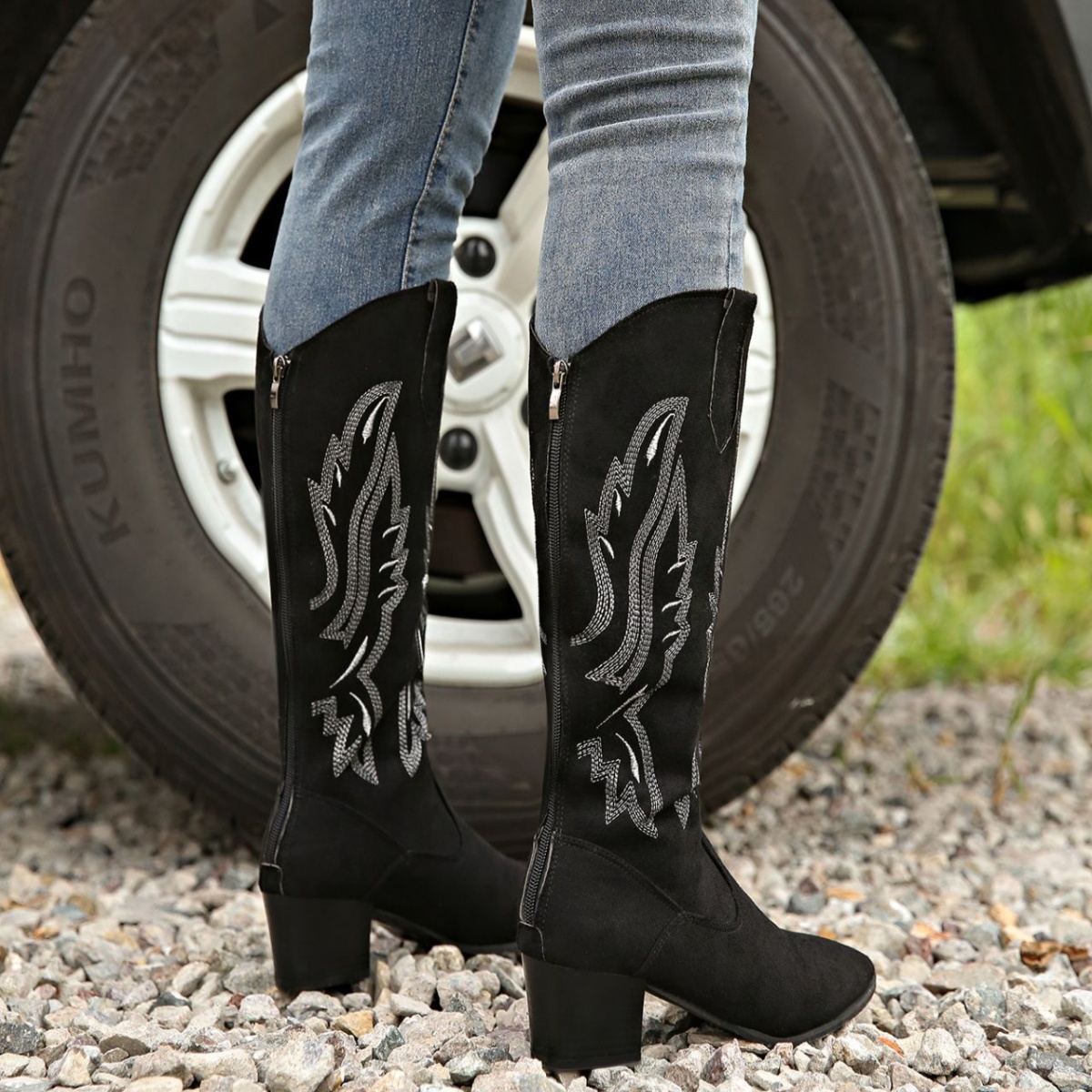 Point Toe Block Heels Boots