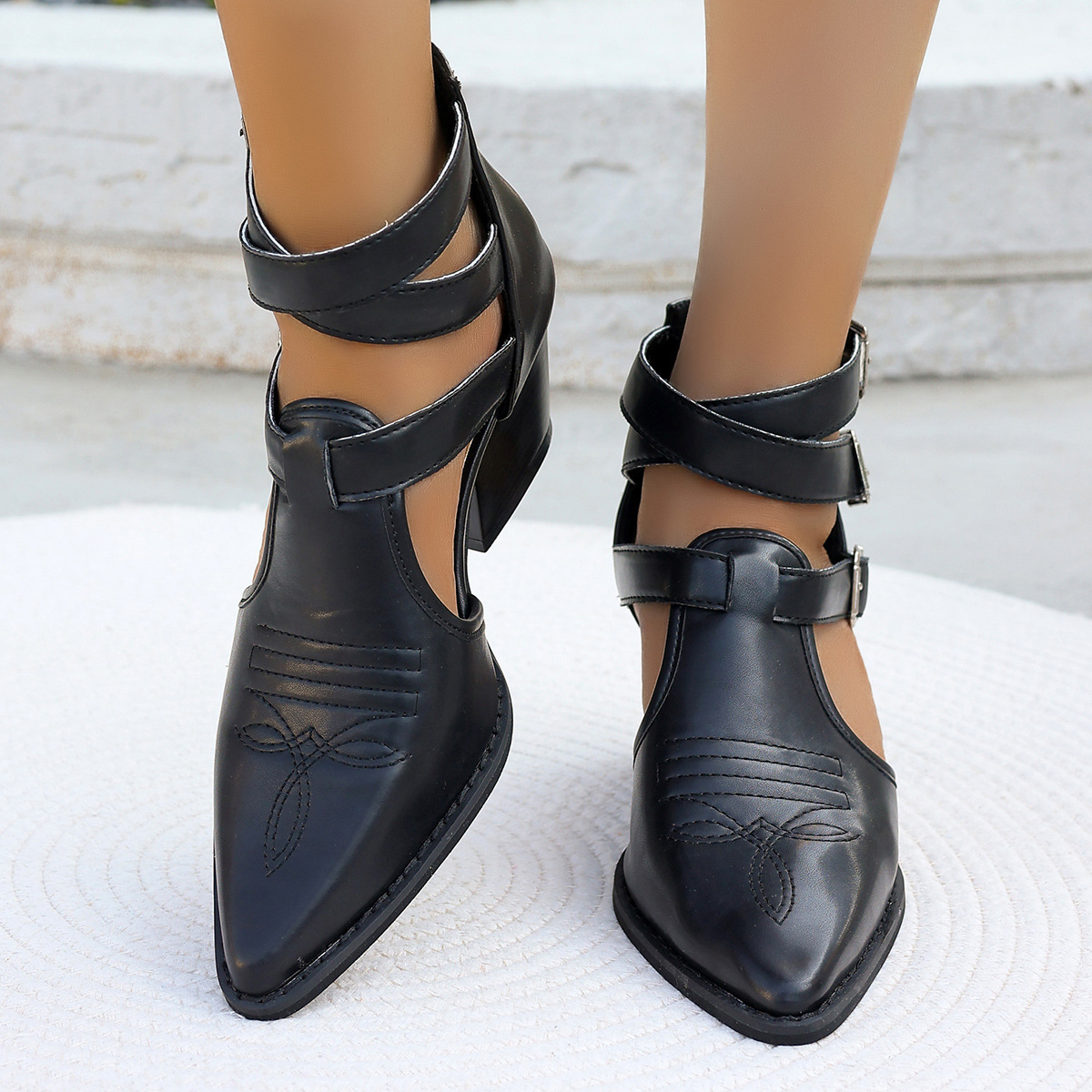 Point Toe Block Heels Sandals