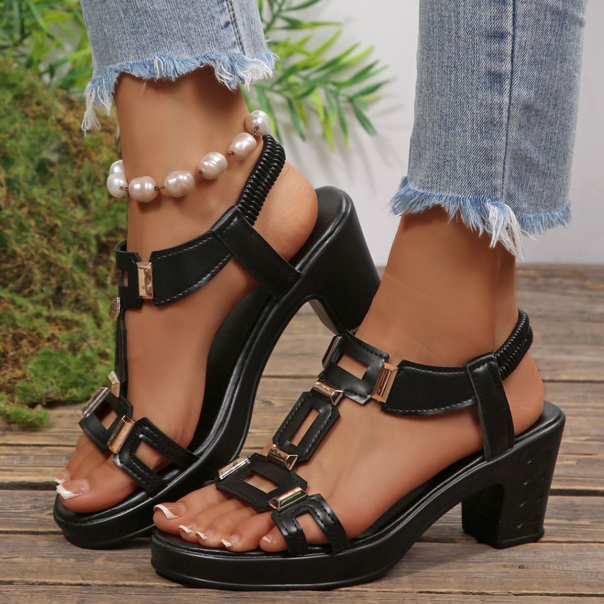 Open Toe Block Heels Sandals