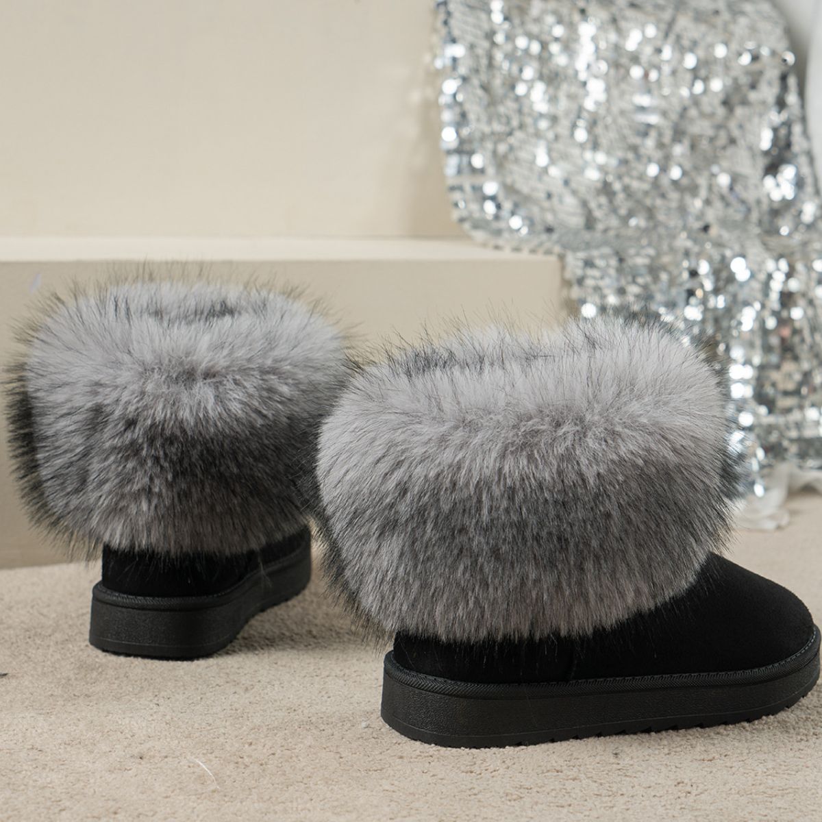 Fuzzy Trim Ankle Boots