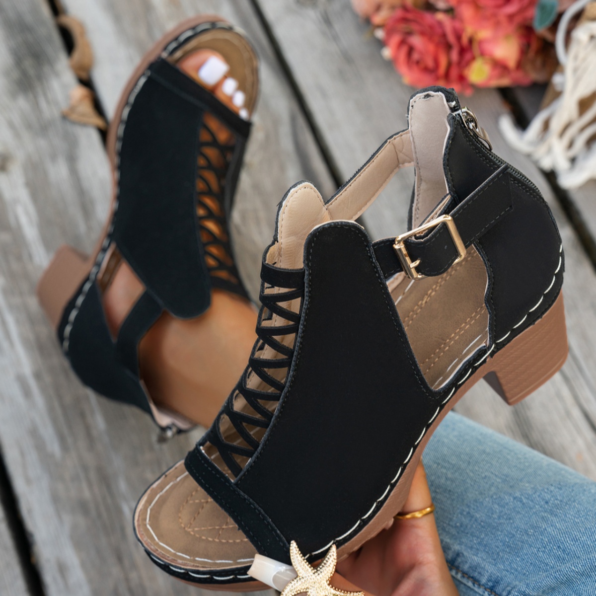 Buckle Block Heels Sandals