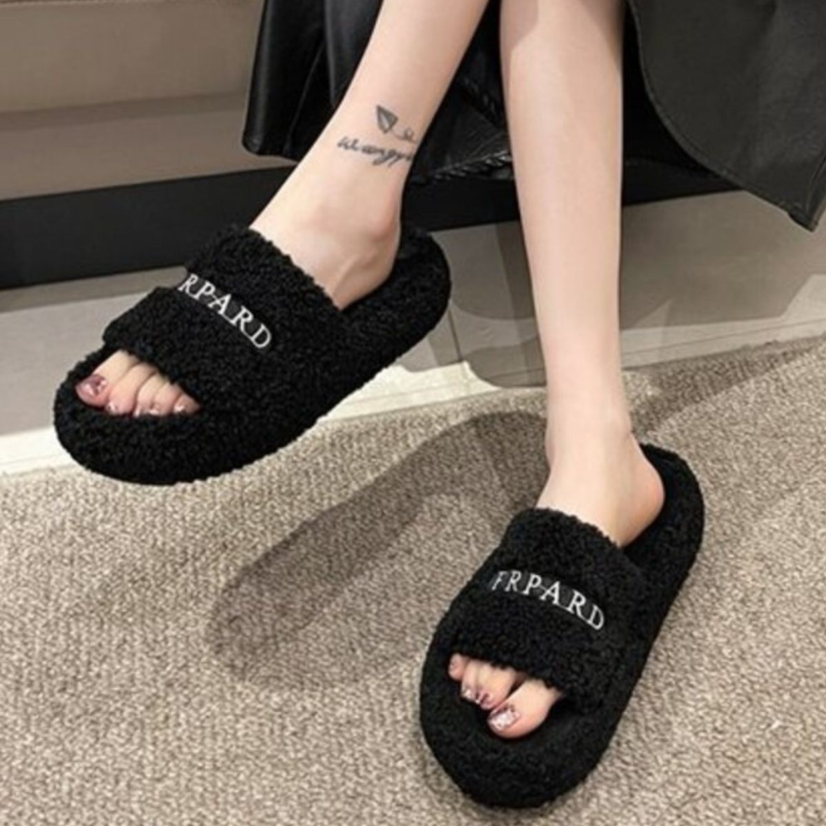 Fuzzy Plush Open Toe Slippers