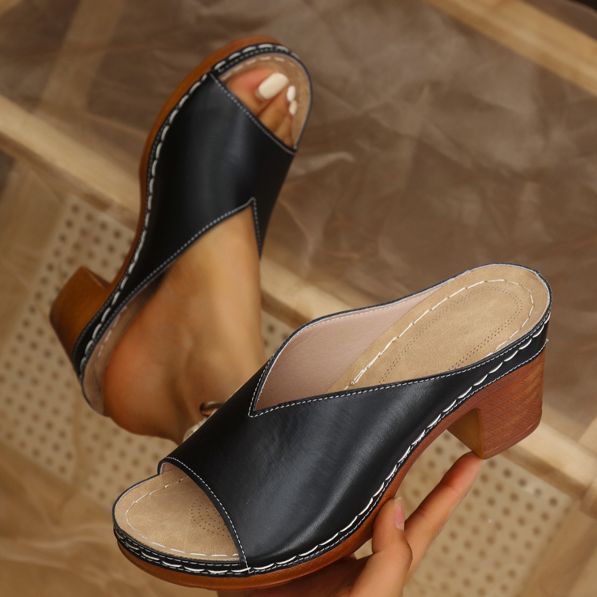 Open Toe Block Heel Sandals