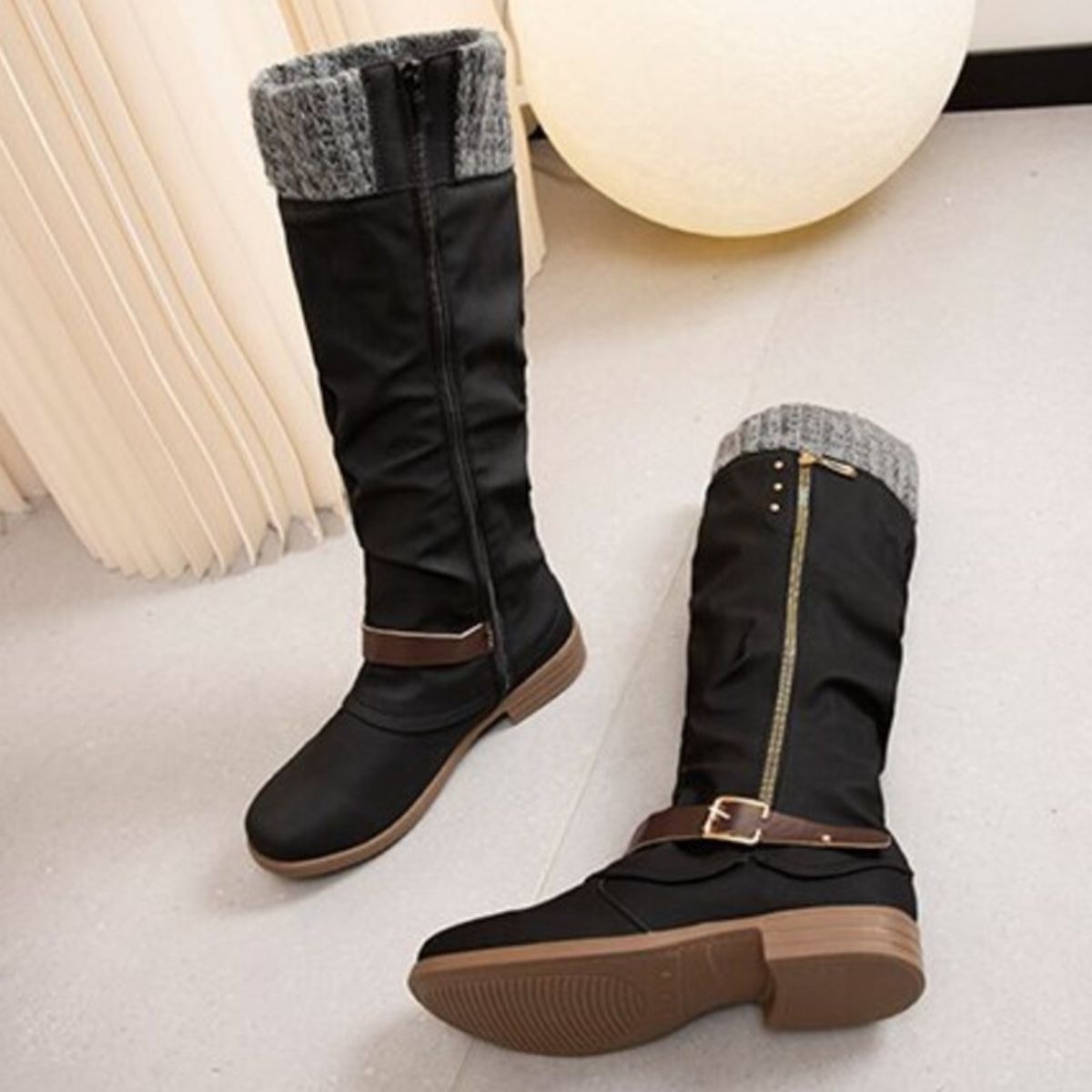 Knee High Slouch Boots with Knit Cuff