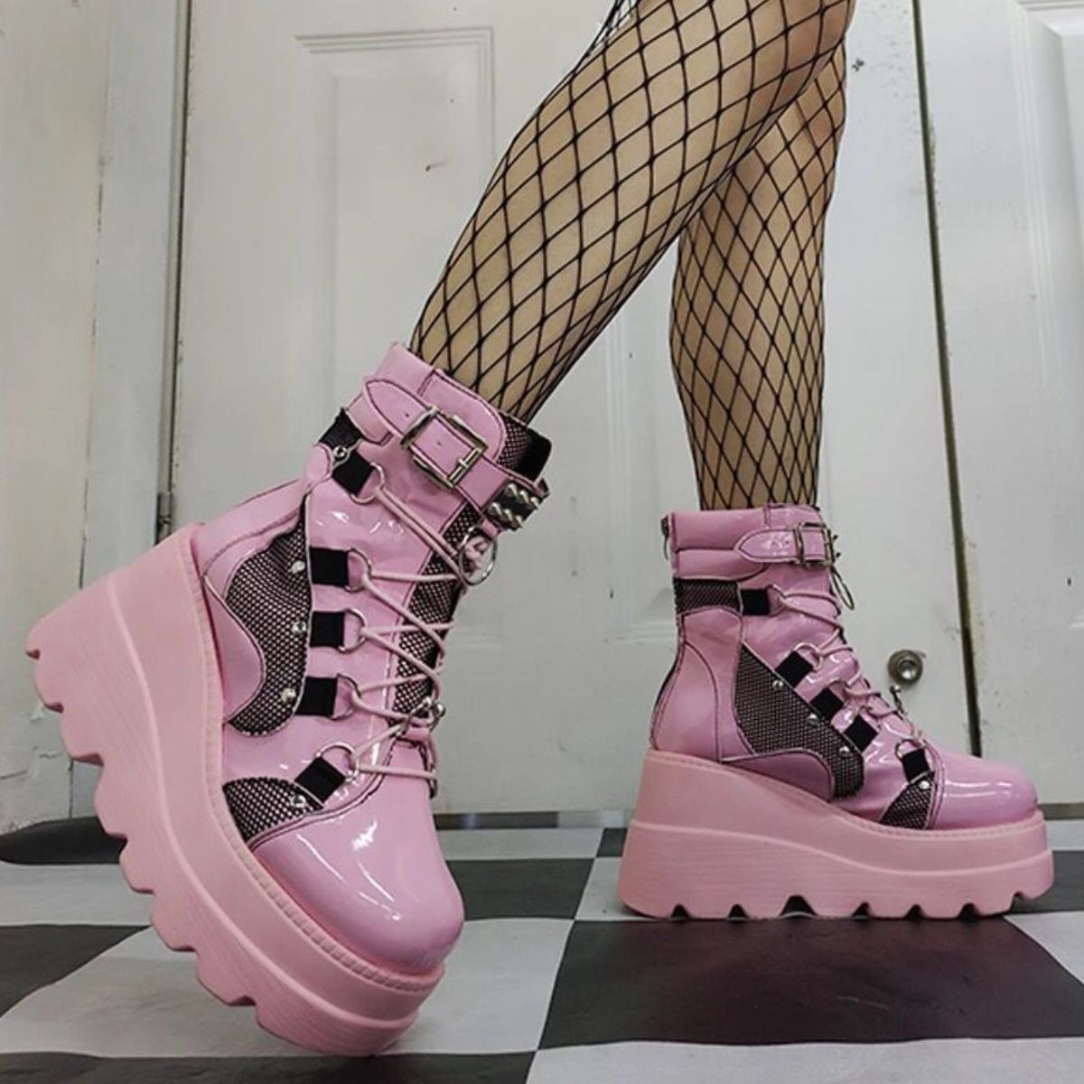 Lace Up Platform Wedge Boots