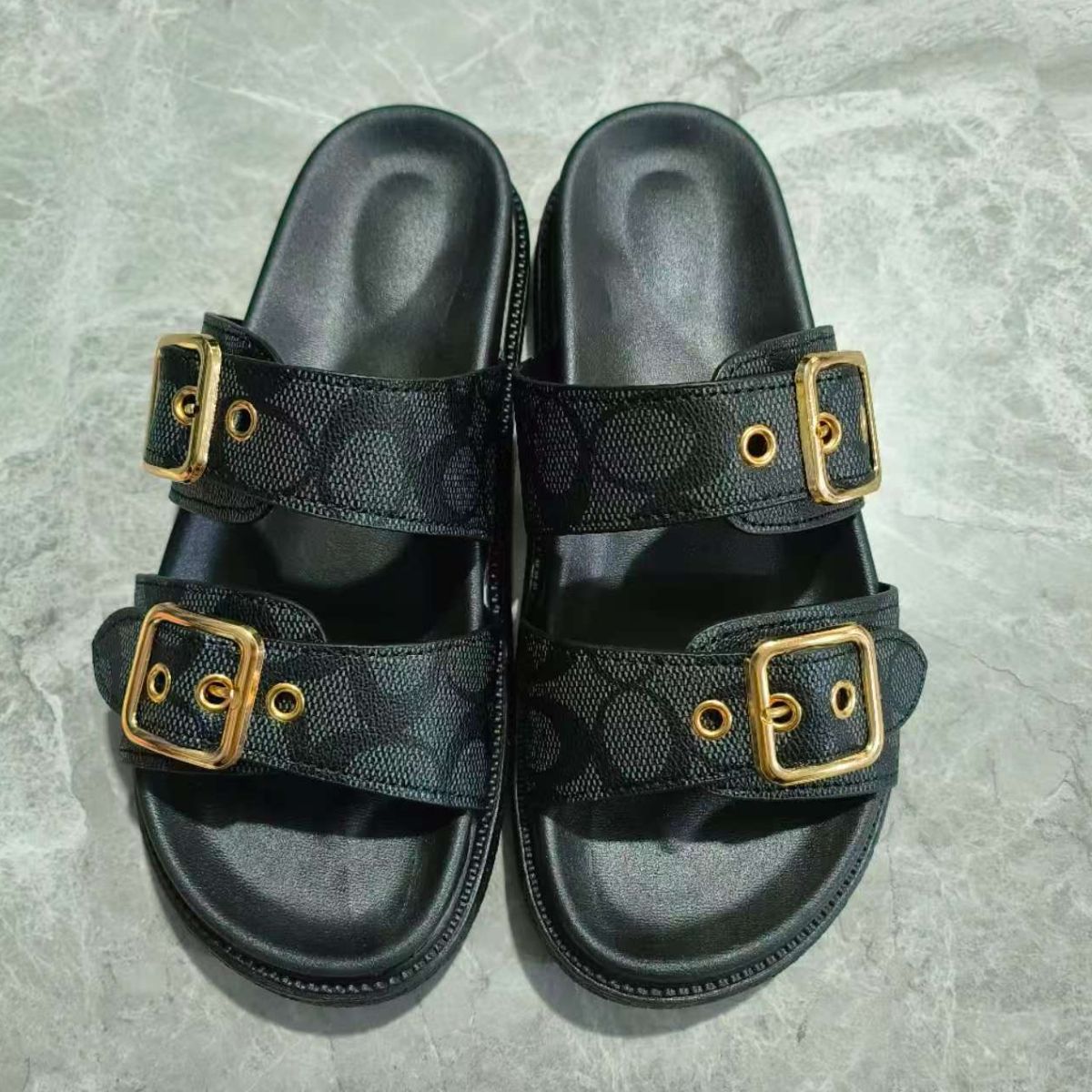 Open Toe Double Buckle Sandals