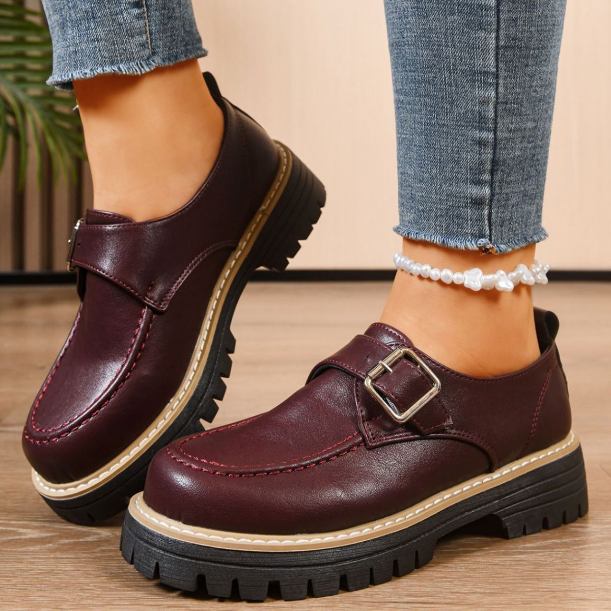 Round Toe Buckle Loafers