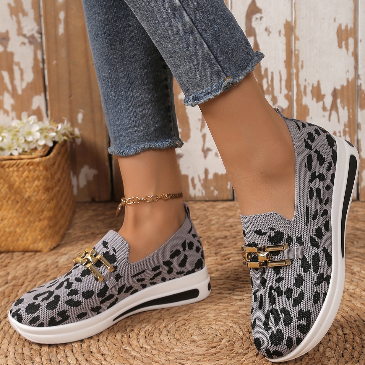 Leopard Round Toe Slip-Ons