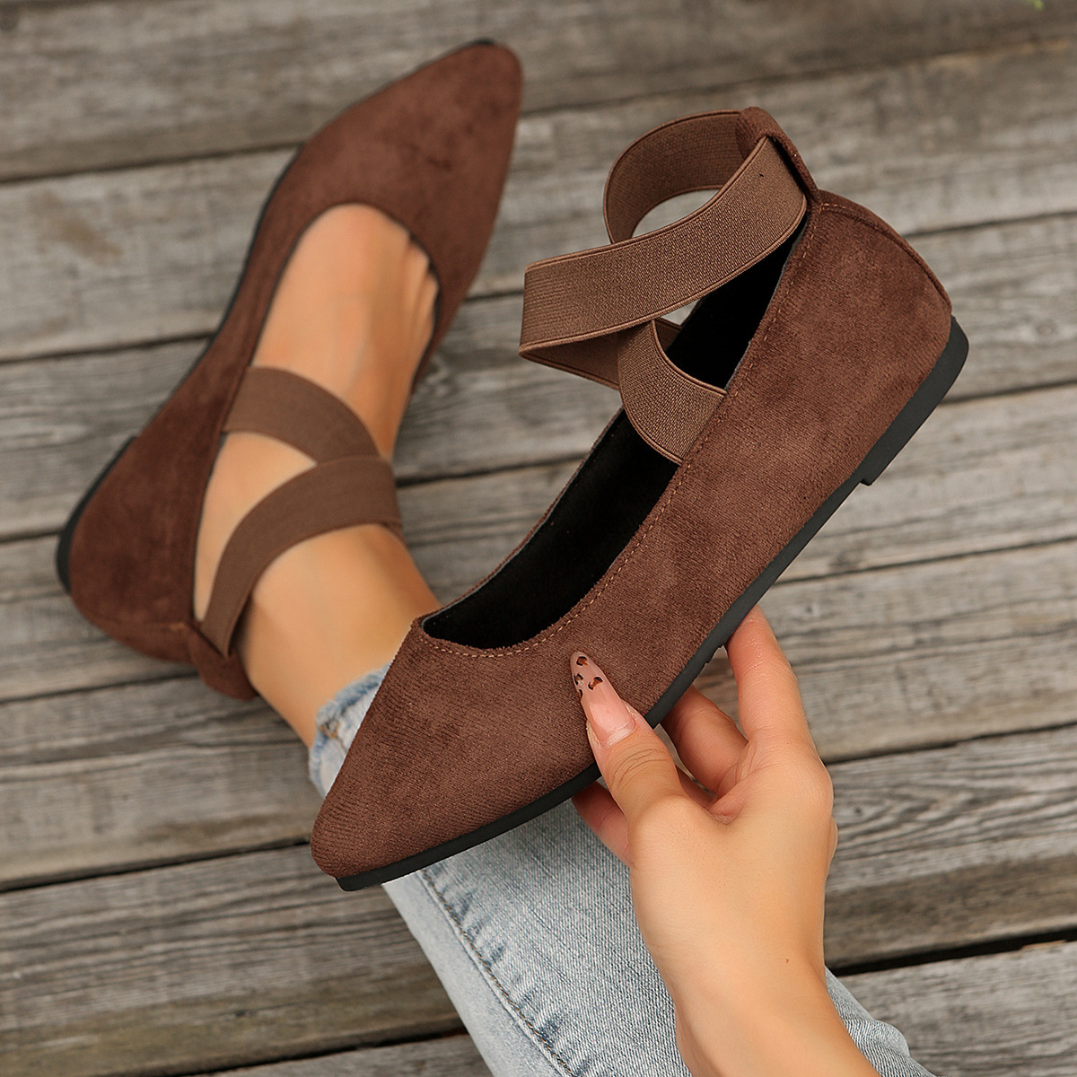 Crisscross Point Toe Flat Slip-Ons