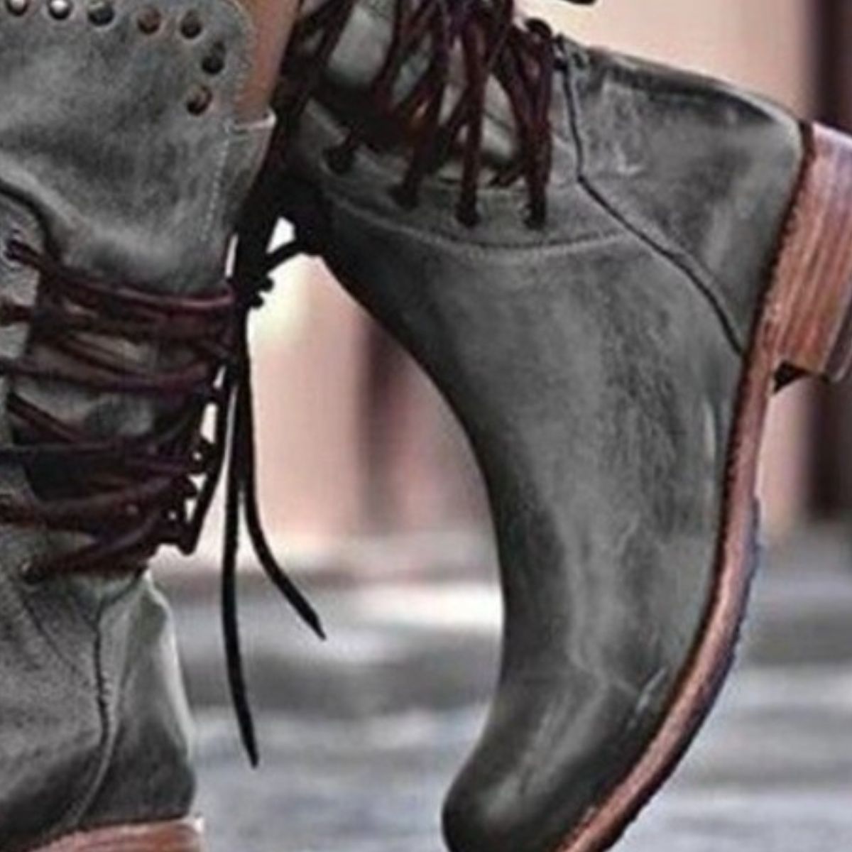 Lace Up Block Heels Boots
