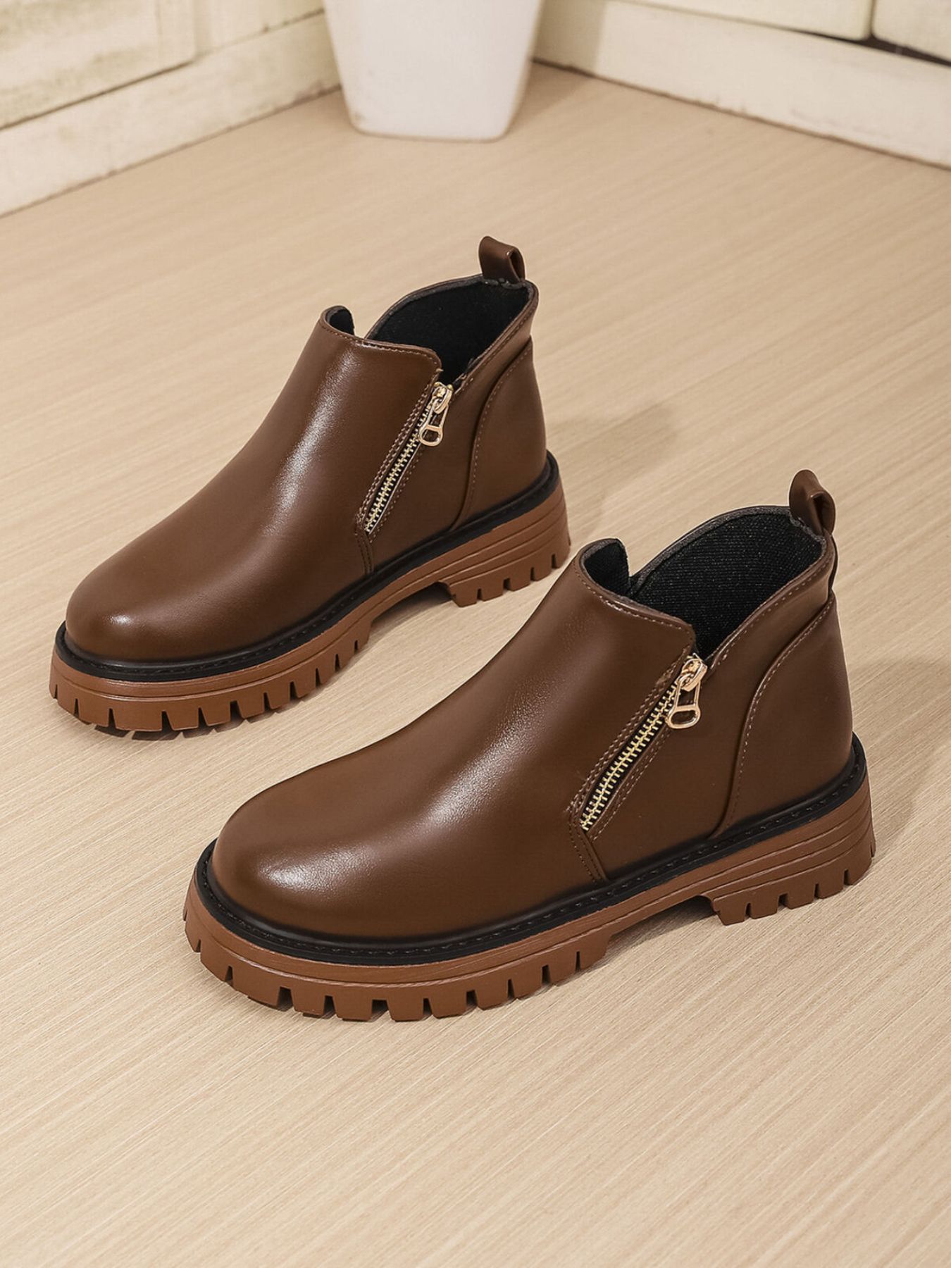 Leather Chelsea Boots with Side Zipper