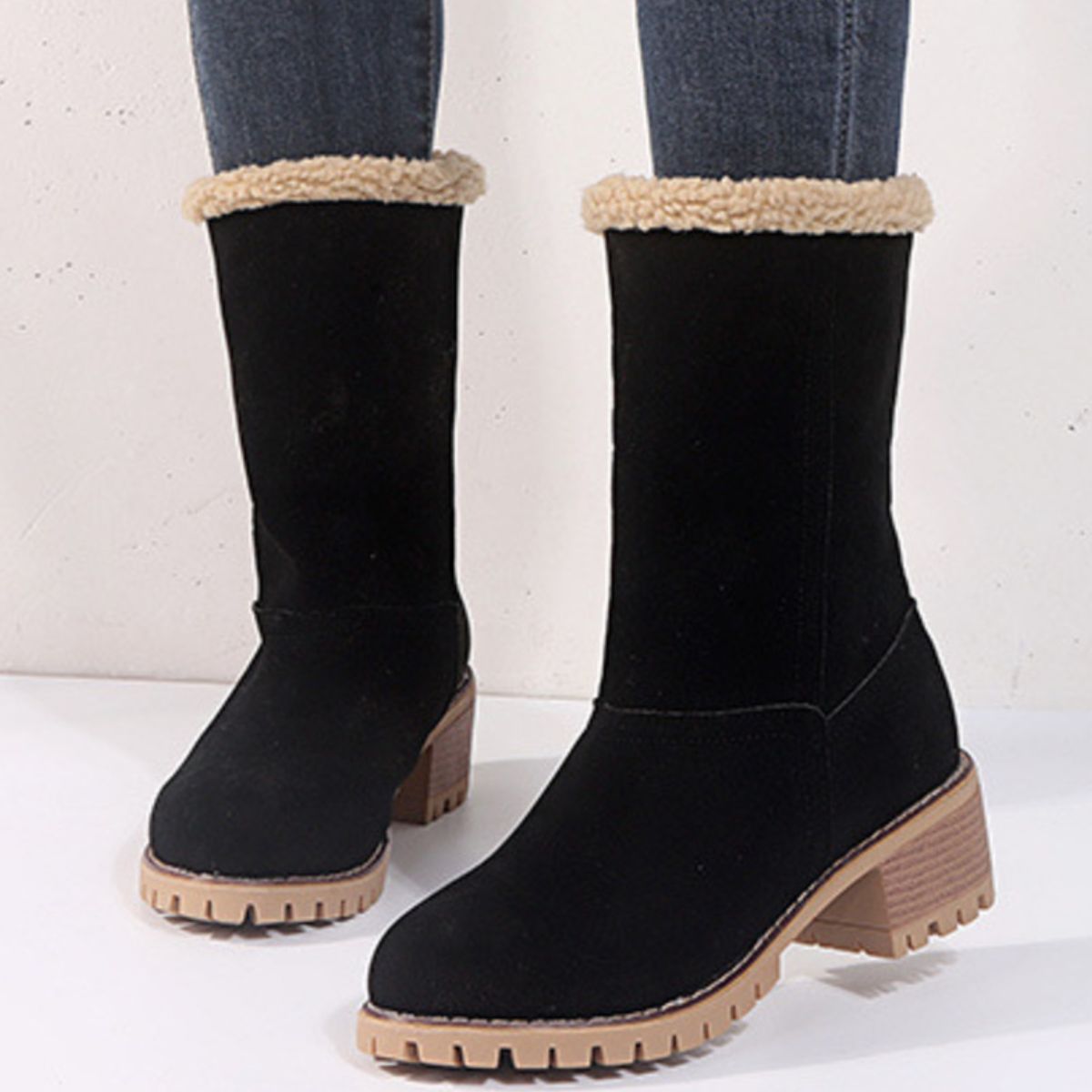 Round Toe Block Heels Boots
