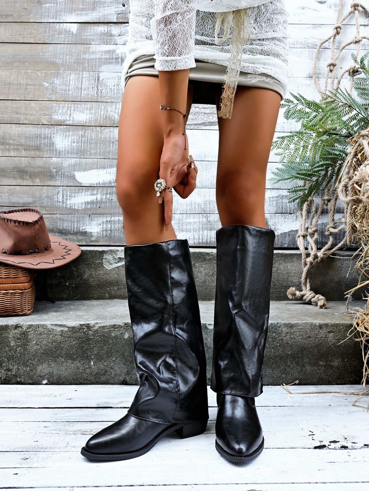 Point Toe Block Heels Boots