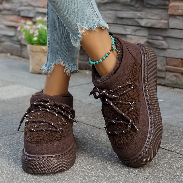 Cozy Plush Lined Lace-Up Platform Winter Boots