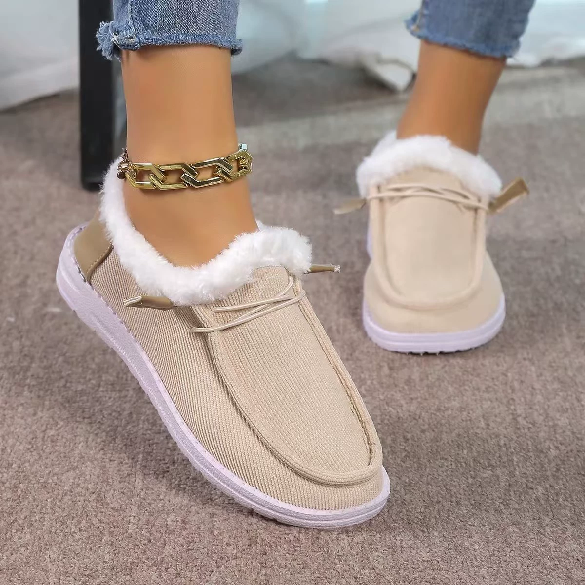 Fuzzy Lined Corduroy Slip-Ons