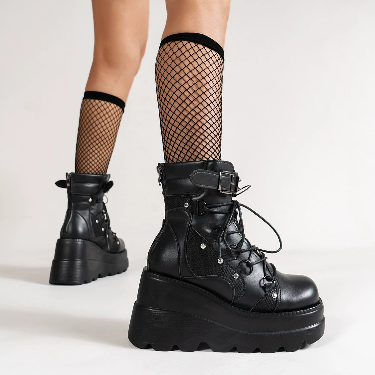 Lace Up Platform Wedge Boots