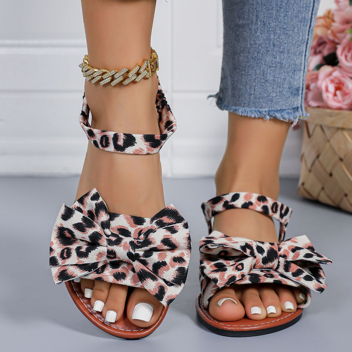 Leopard Print Bow Sandals