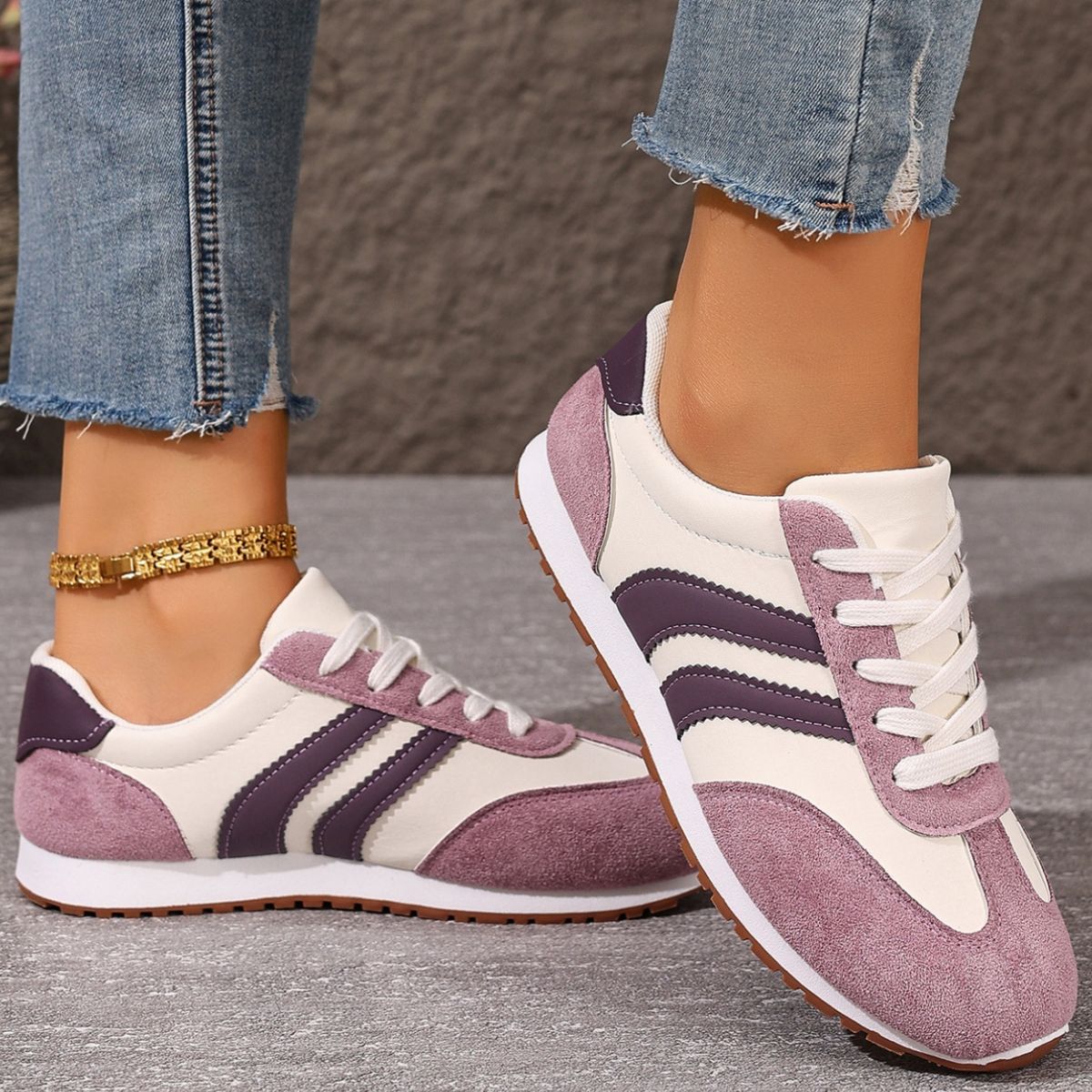Striped Lace-Up Casual Sneakers