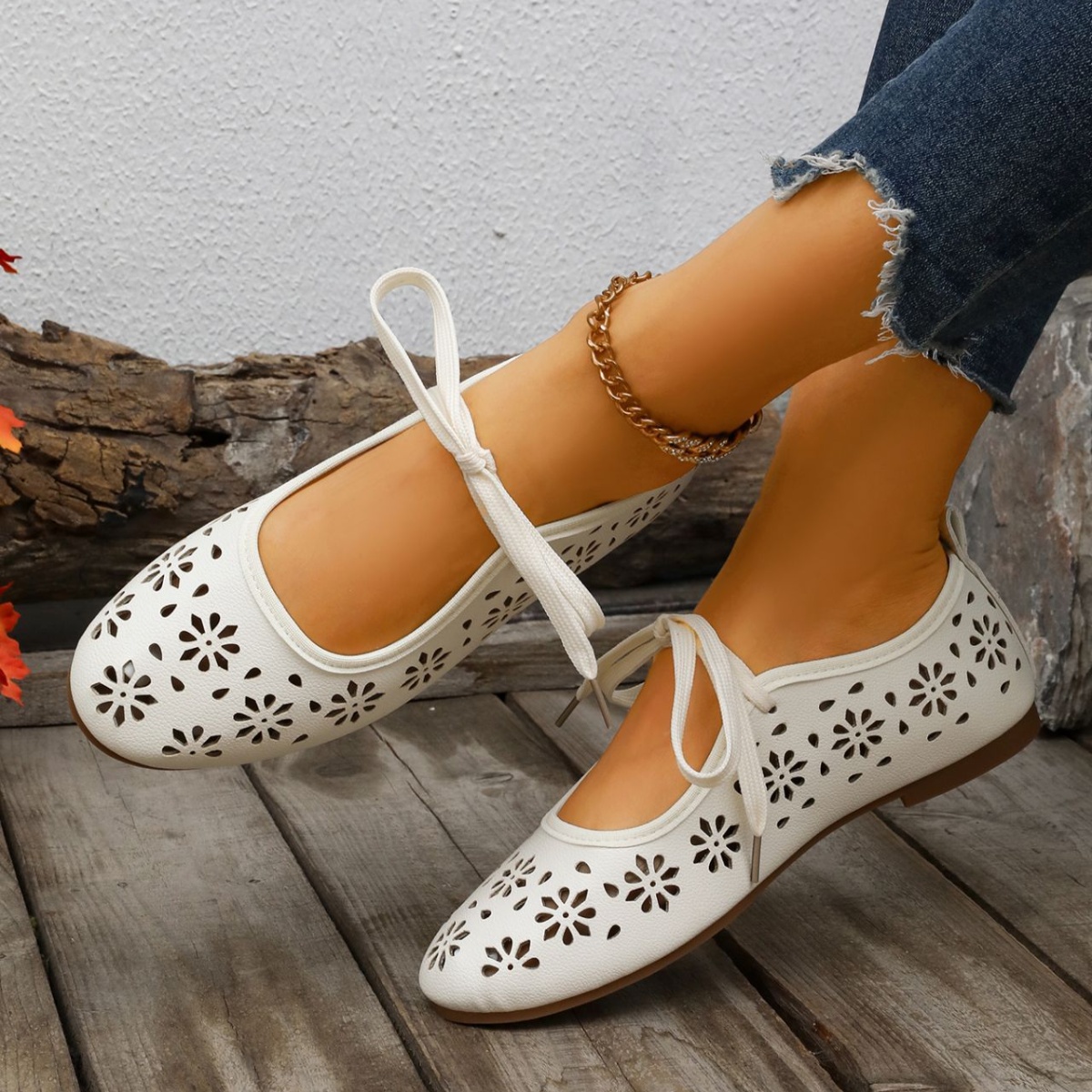 Floral Cutout Tied Slip-Ons