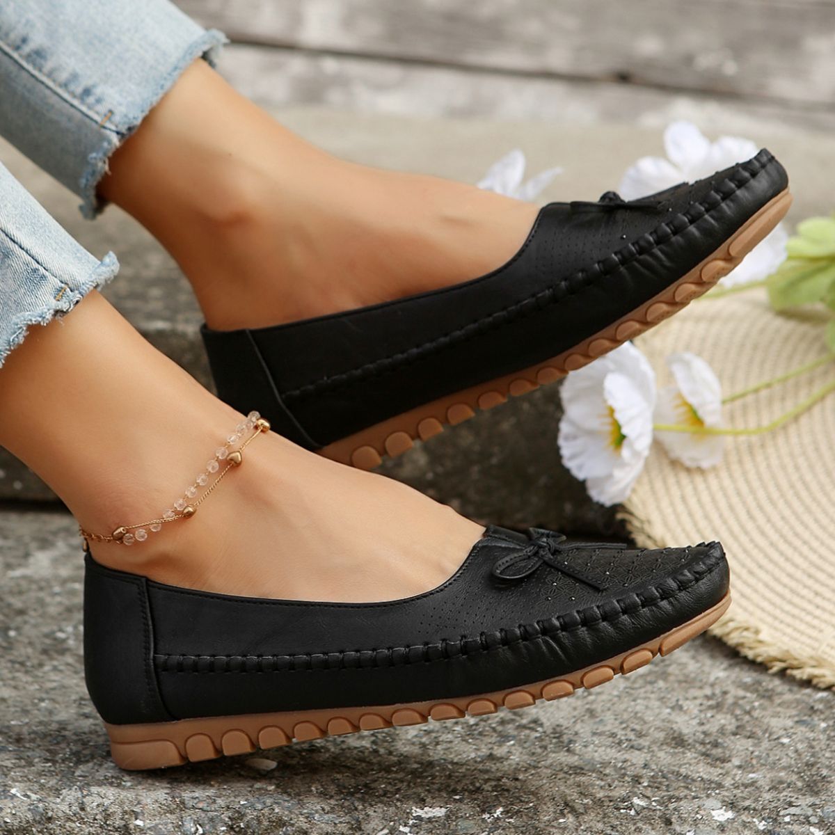 Bow Round Toe Slip-Ons