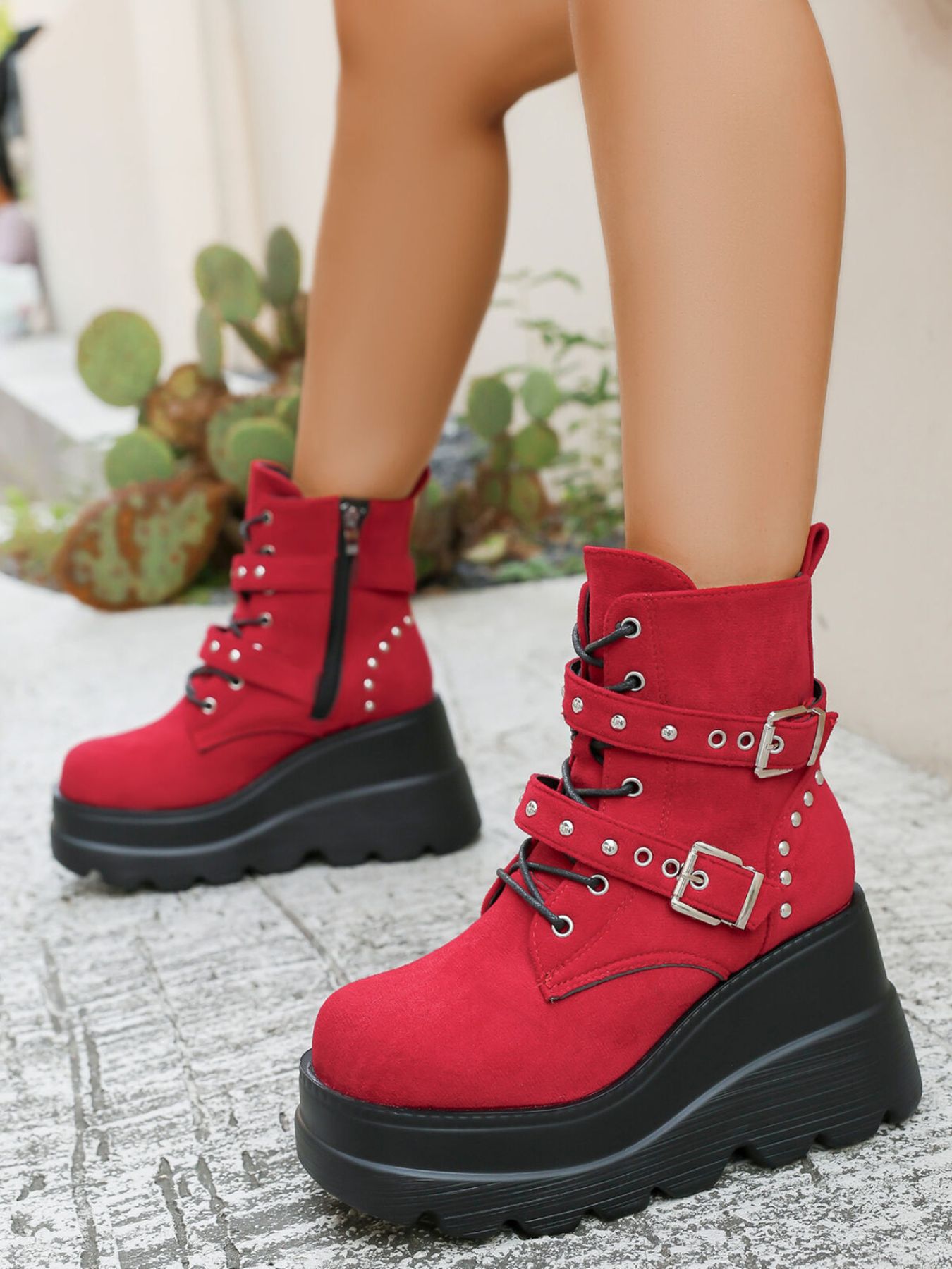 Lace Up Platform Wedge Boots