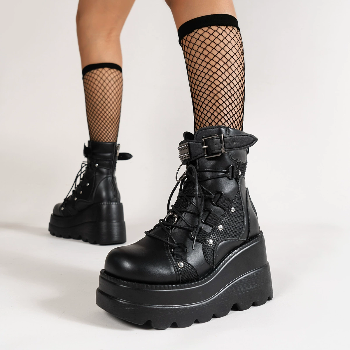 Lace Up Platform Wedge Boots
