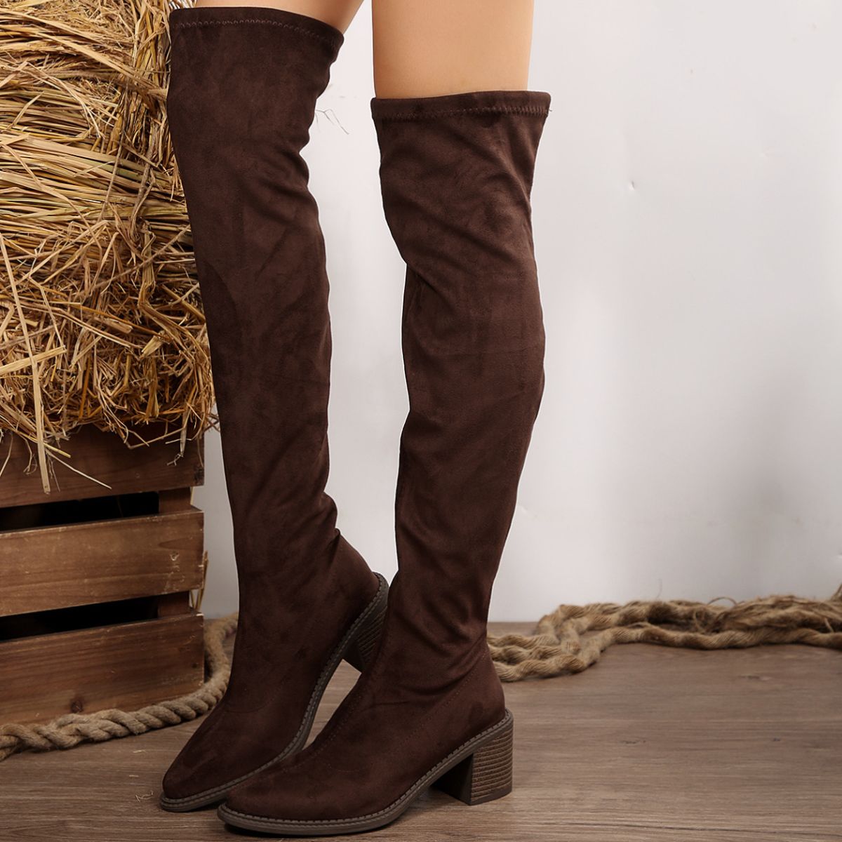 Point Toe Block Heels Boots