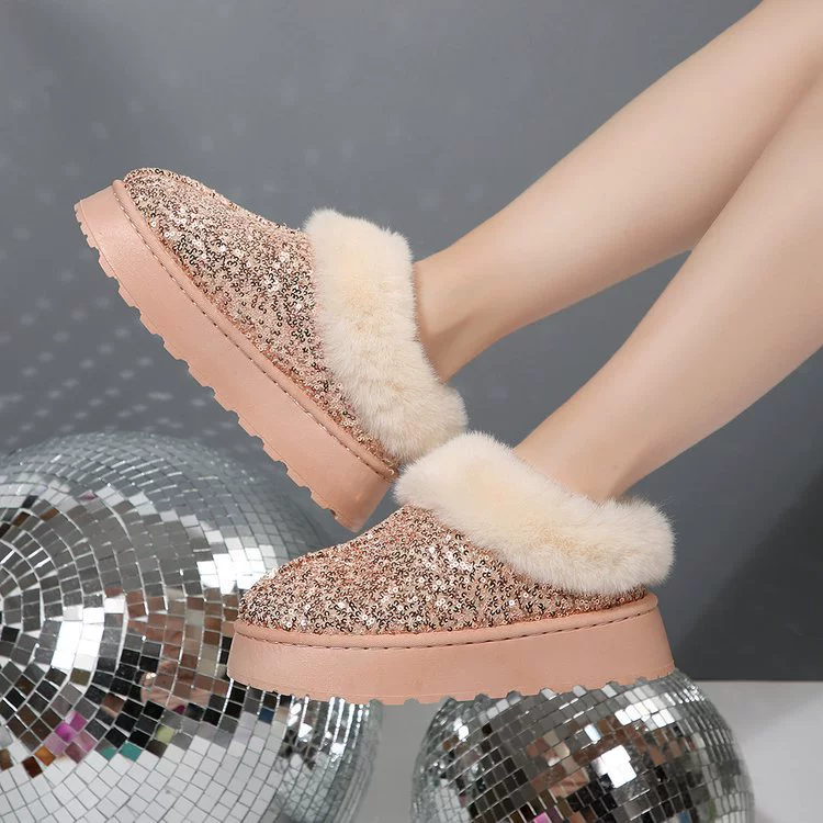Sequin Round Toe Platform Boots