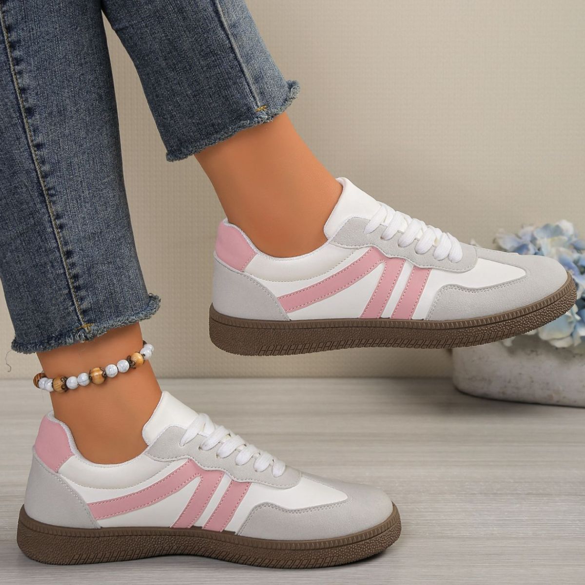 Striped Lace-Up Casual Sneakers