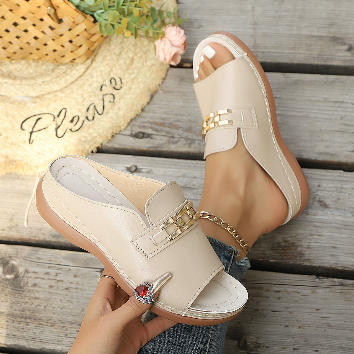 Peep Toe Wedge Sandals