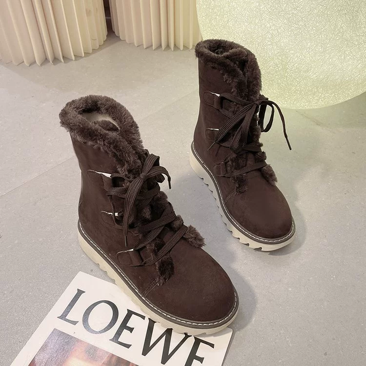 Fuzzy Trim Lace-Up Boots