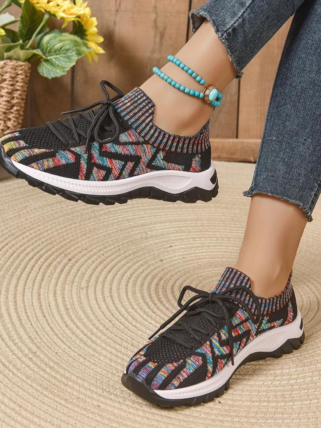 Mesh Knit Lace Up Athletic